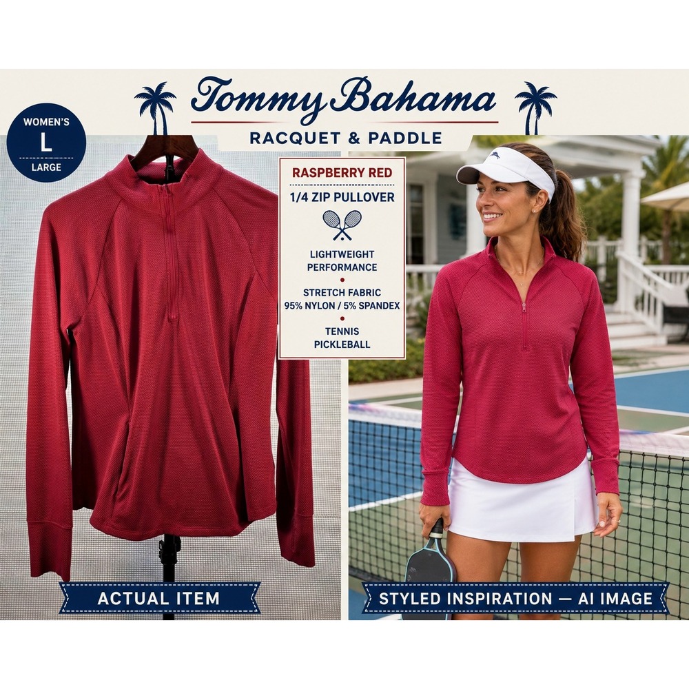 Tommy Bahama Racquet & Paddle Women's Large Coral Pink Textured‎ 1/4 zip Jacket